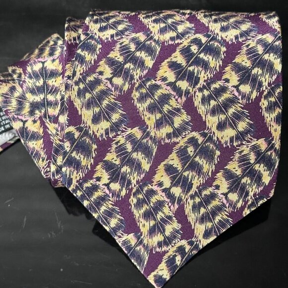 Dior Mid Century Modern Neckwear Tie 100% All Silk Purple Floral Tropical Retro - Picture 1 of 4